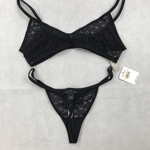 Free People Black Kelly Set Bralette Thong NWT $48 - Picture 4 of 6